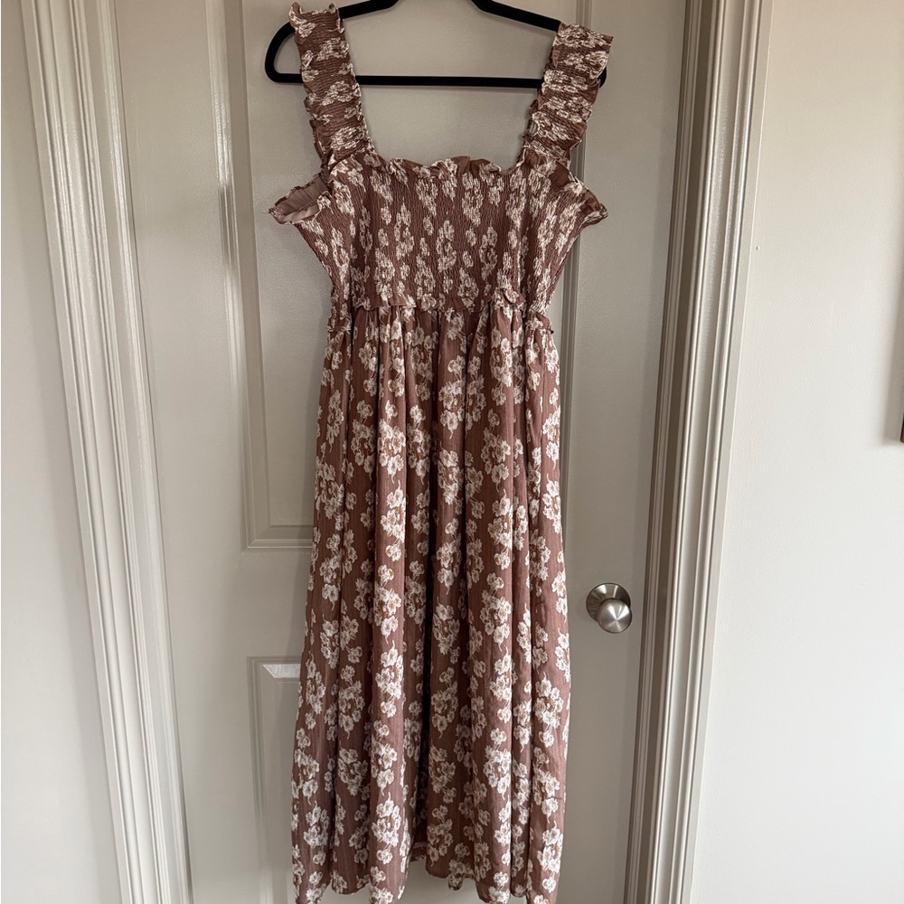 Altar'd State Brown and White Floral Midi Dress